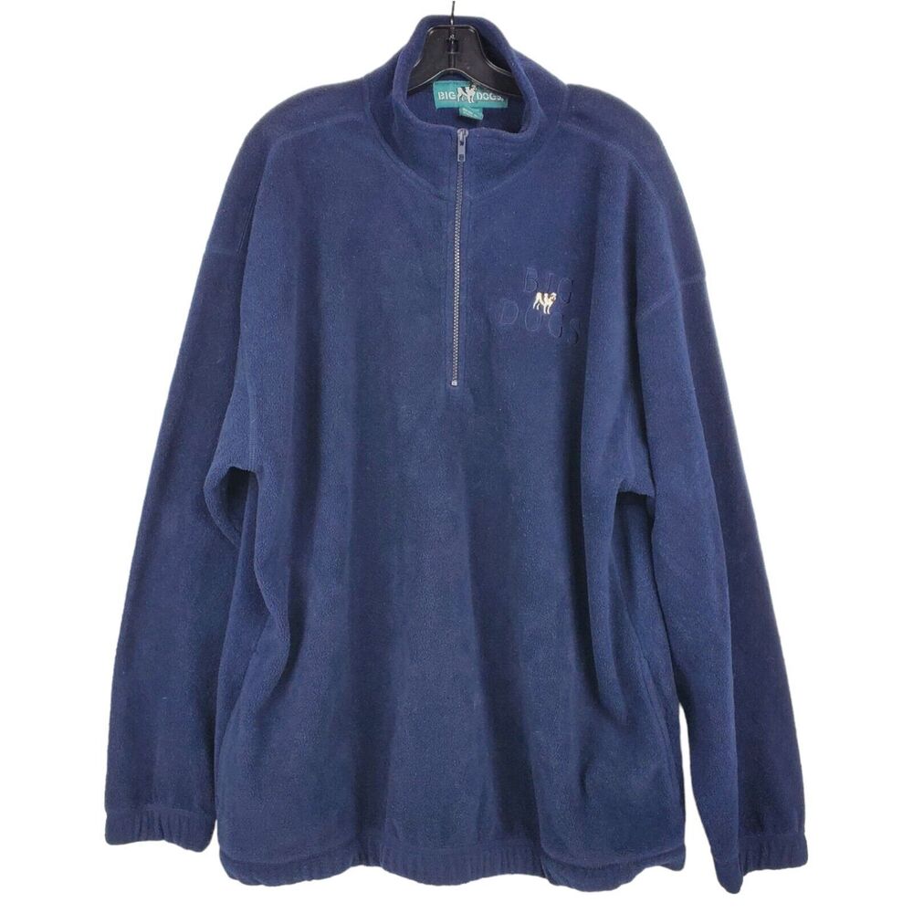 Vintage BIG DOGS Sweater Adult XL Oversize Blue Stitch Spell Out Fleece 1/2 Zip